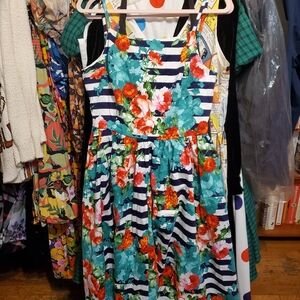 Vibrant Floral Striped Kids Dress